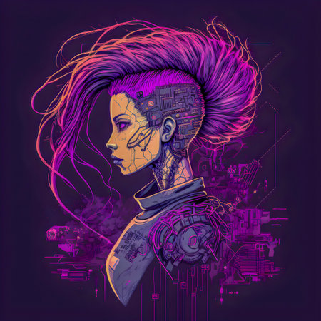 Cyberpunk woman schematic project engineering styleの写真素材