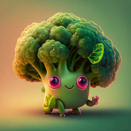 Funny Kawaii broccoli illustrationの写真素材