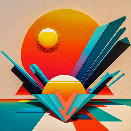 Pop art minimalism retro, futurism art, environmental art, space illustration, granular textureの写真素材