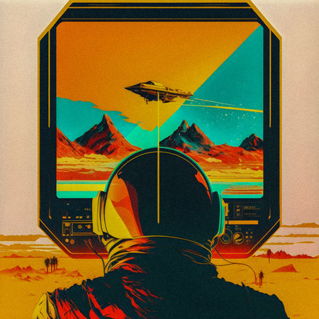 Pop art minimalism retro, futurism art, environmental art, space illustration, granular texture