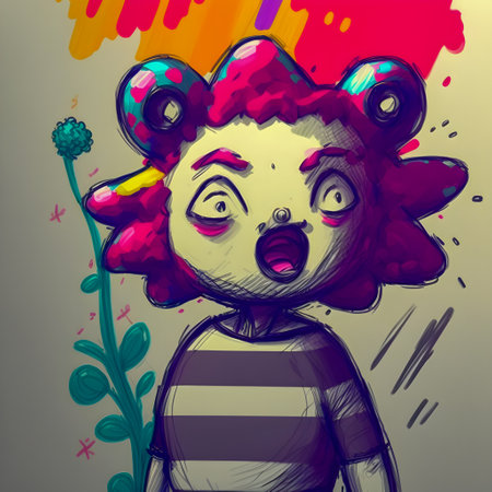 Evil plush toy, cartoon bright colour, hand drawn illustrationの写真素材