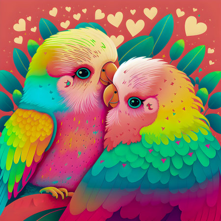 Two love parrots in rainbow colors illustartion