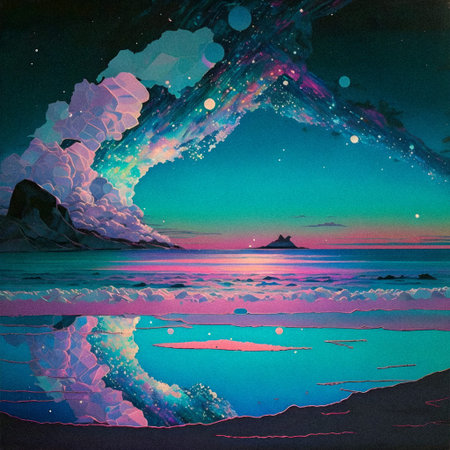 Beautiful surrealist milky way illustration, granular texture