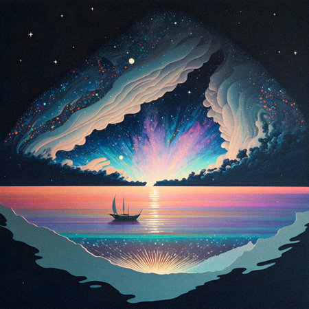Beautiful surrealist milky way illustration, granular textureの写真素材