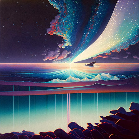 Beautiful surrealist milky way illustration, granular textureの写真素材