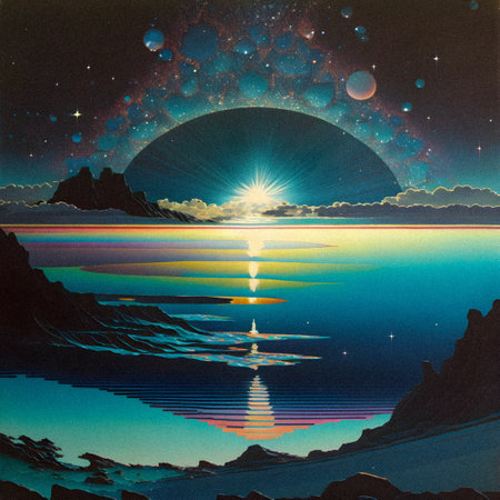 Beautiful surrealist milky way illustration, granular textureの写真素材