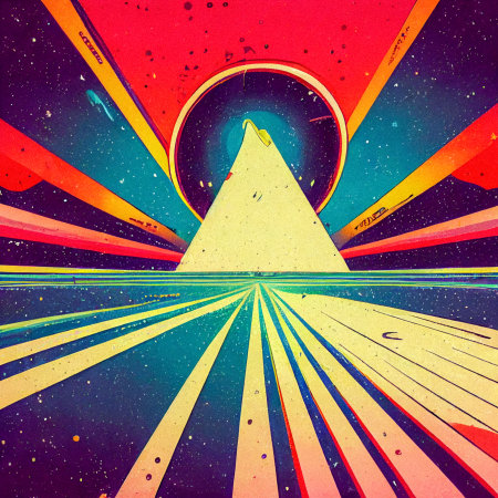 Hand drawn comic illustration of Live on Another Planet, Retro and 90s style, Cosmos, Pop Art, Abstract, Crazy, and Psychedelic Backgroundの写真素材