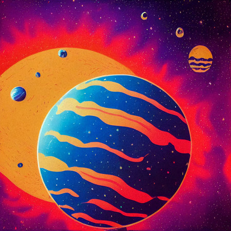 Hand drawn comic illustration of Live on Another Planet, Retro and 90s style, Cosmos, Pop Art,...