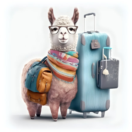 Funny Alpaca going to vacation illustartionの写真素材