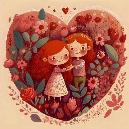 Valentine's day cute happy people illustrationの写真素材