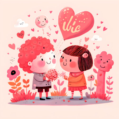 Valentine's day cute happy people illustrationの写真素材