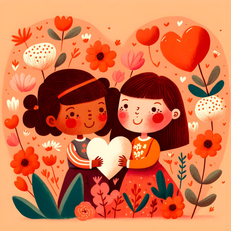 Valentine's day cute happy people illustrationの写真素材
