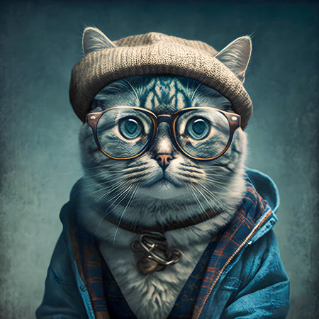 Hipster Cute Funny Art Cat Illustrationの写真素材