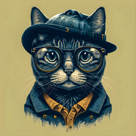 Hipster Cute Funny Art Cat Illustrationの写真素材