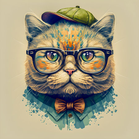 Hipster Cute Funny Art Cat Illustrationの写真素材