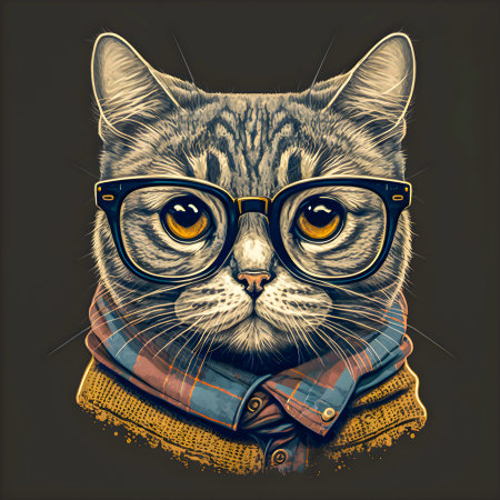 Hipster Cute Funny Art Cat Illustrationの写真素材
