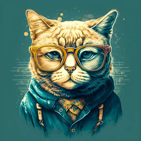 Hipster Cute Funny Art Cat Illustrationの写真素材