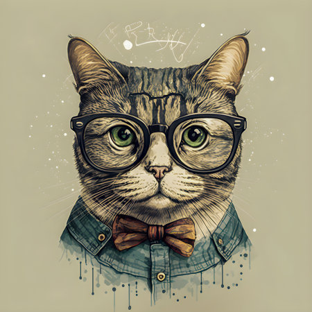 Hipster Cute Funny Art Cat Illustrationの写真素材