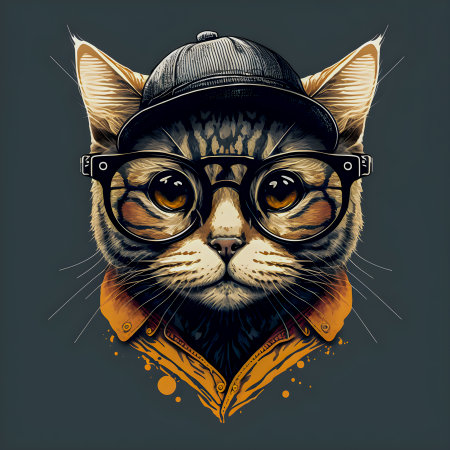 Hipster Cute Funny Art Cat Illustrationの写真素材