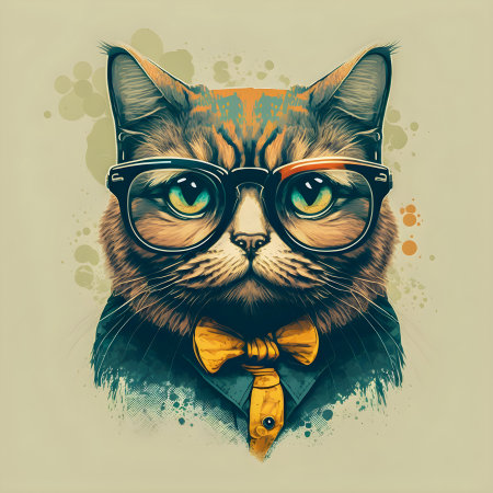 Hipster Cute Funny Art Cat Illustrationの写真素材