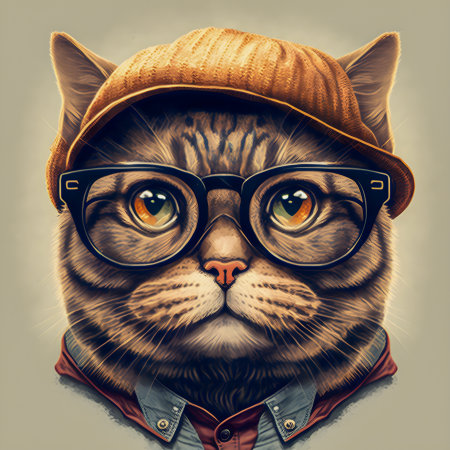 Hipster Cute Funny Art Cat Illustrationの写真素材