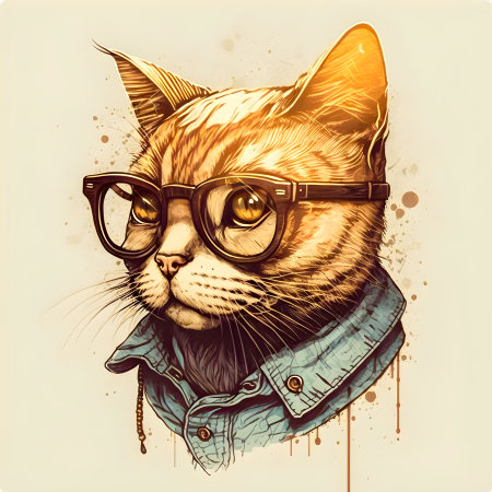 Hipster Cute Funny Art Cat Illustrationの写真素材