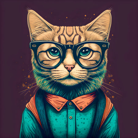 Hipster Cute Funny Art Cat Illustrationの写真素材