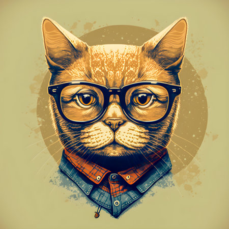 Hipster Cute Funny Art Cat Illustrationの写真素材