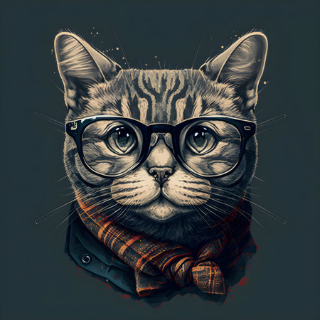 Hipster Cute Funny Art Cat Illustrationの写真素材