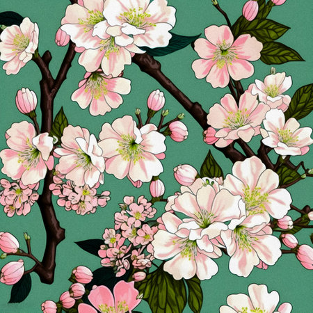 Cherry blossom tree, granular texture, vintage illustrationの写真素材
