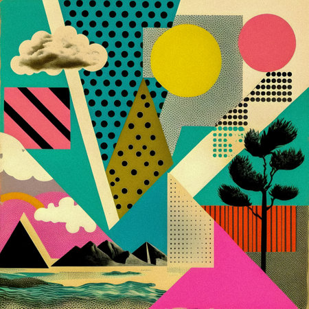 Retro collage, landscape style illustration, granular textureの写真素材