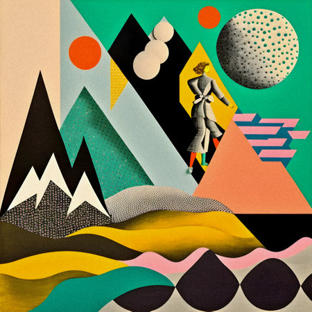 Retro collage, landscape style illustration, granular textureの写真素材