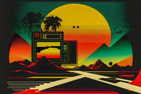 Pop art minimalism retro, futurism art, environmental art, space illustration, granular texture