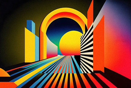 Pop art minimalism retro, futurism art, environmental art, space illustration, granular textureの写真素材