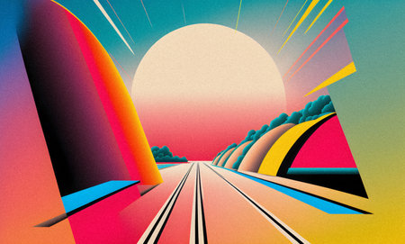 Pop art minimalism retro, futurism art, environmental art, space illustration, granular textureの写真素材