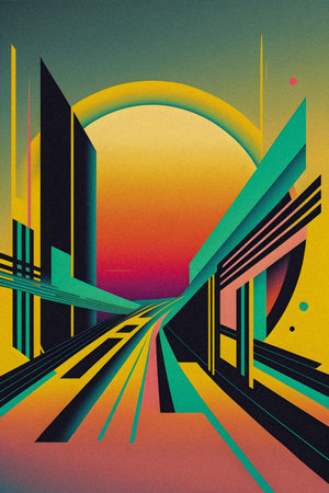 Pop art minimalism retro, futurism art, environmental art, space illustration, granular textureの写真素材