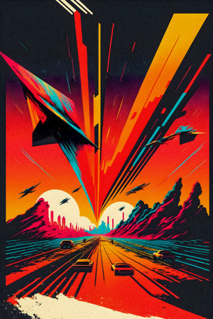Pop art minimalism retro, futurism art, environmental art, space illustration, granular texture
