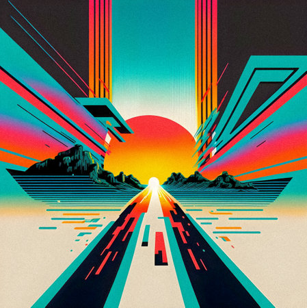 Pop art minimalism retro, futurism art, environmental art, space illustration, granular textureの写真素材