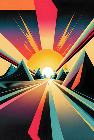 Pop art minimalism retro, futurism art, environmental art, space illustration, granular textureの写真素材