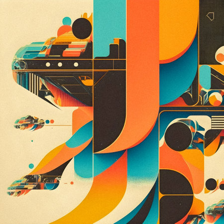 Pop art minimalism retro pattern, futurism art, environmental art, space illustration, granular textureの写真素材