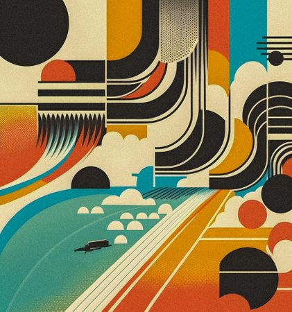 Pop art minimalism retro pattern, futurism art, environmental art, space illustration, granular textureの写真素材
