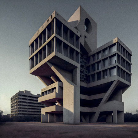 Neu Brutalism building art illustration, granular texture