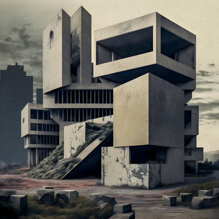Neu Brutalism building art illustration, granular textureの写真素材