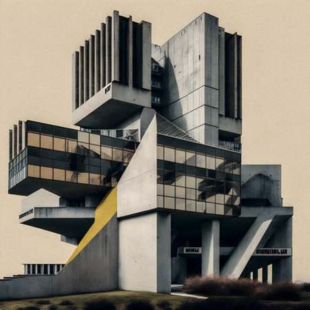 Neu Brutalism building art illustration, granular textureの写真素材