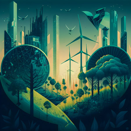 Futuristic Eco City Concept, hand drawn illustartion
