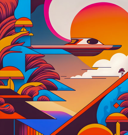 Retro futurism art, trendy illustrationの写真素材