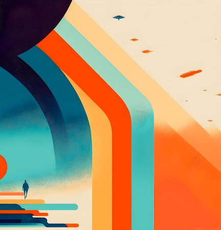 Retro futurism art, trendy illustration