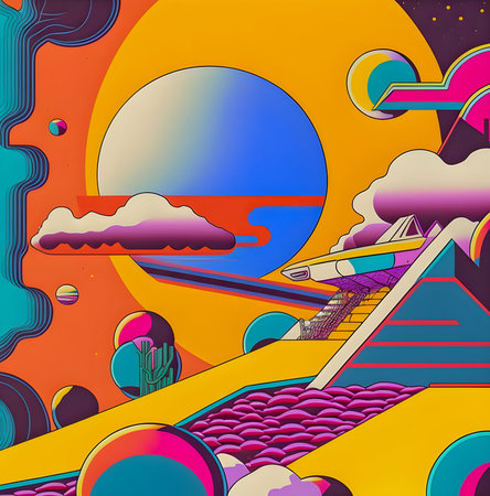 Retro futurism art, trendy illustrationの写真素材