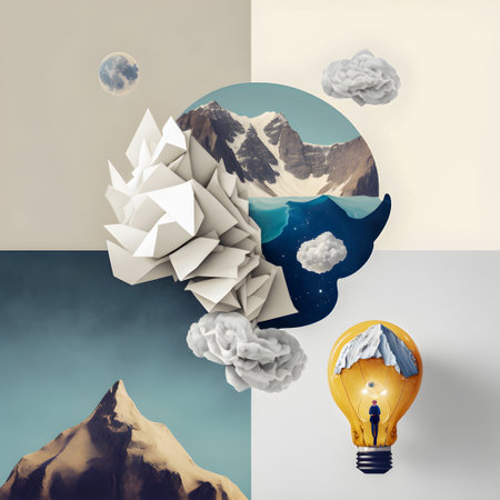 Brainstorm whit new creative ideas, art collage illustrationの写真素材