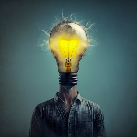A man with a light bulb instead of a head, creative ideas illustrationの写真素材